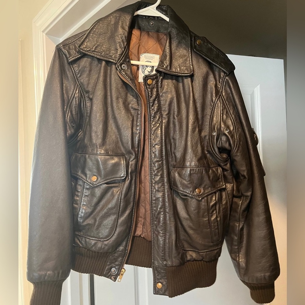 American Express Vintage Leather Bomber Jacket - Size 36